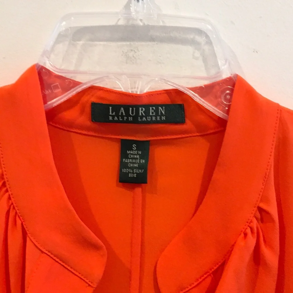 Ralph Lauren Vibrant Orange Long-Sleeve Silk Blouse - Picture 2 of 6